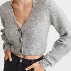 H&M Grey Cropped Knit Cardigan Sweater